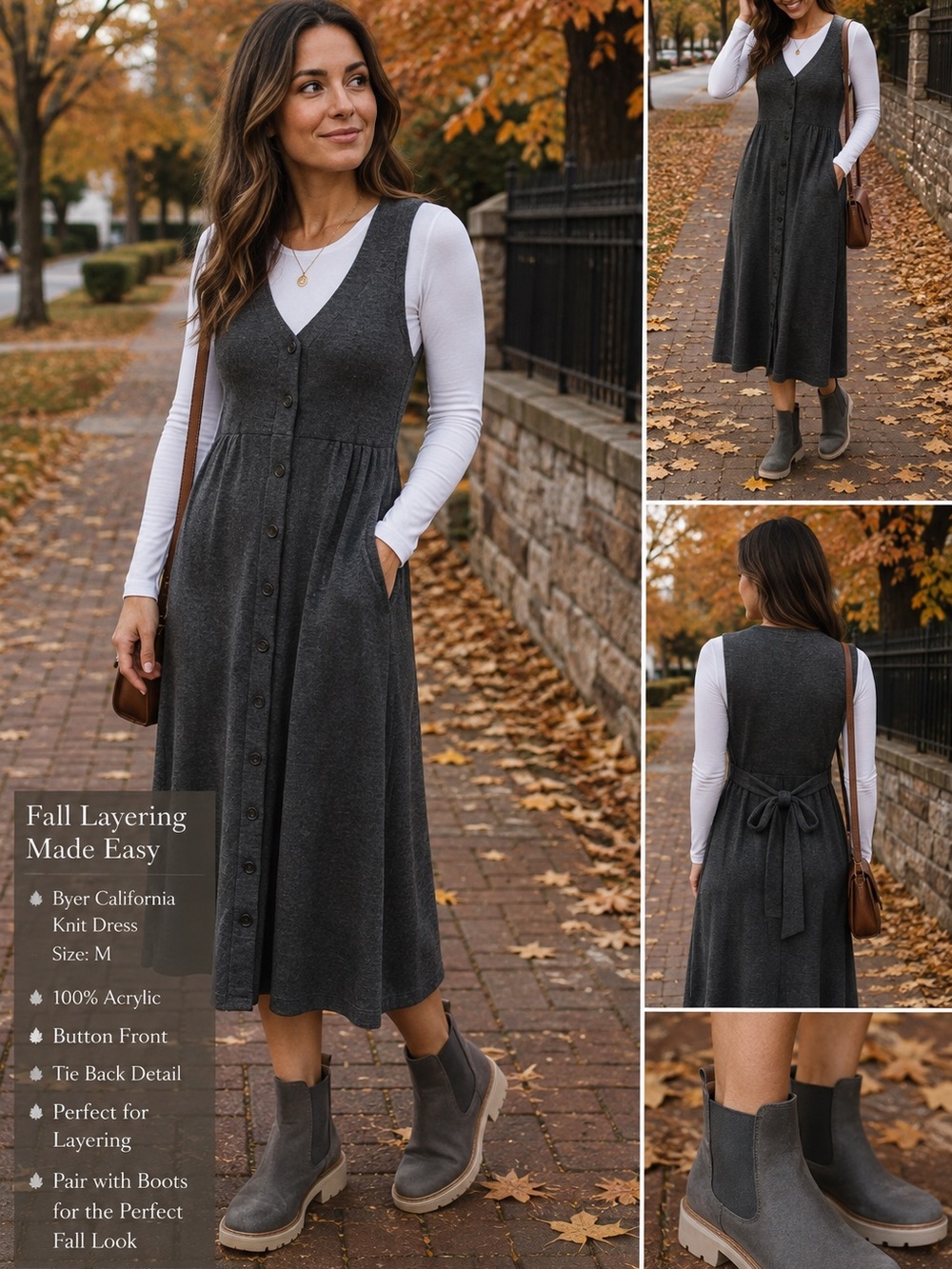 Byer California Charcoal Button-Front Midi Dress